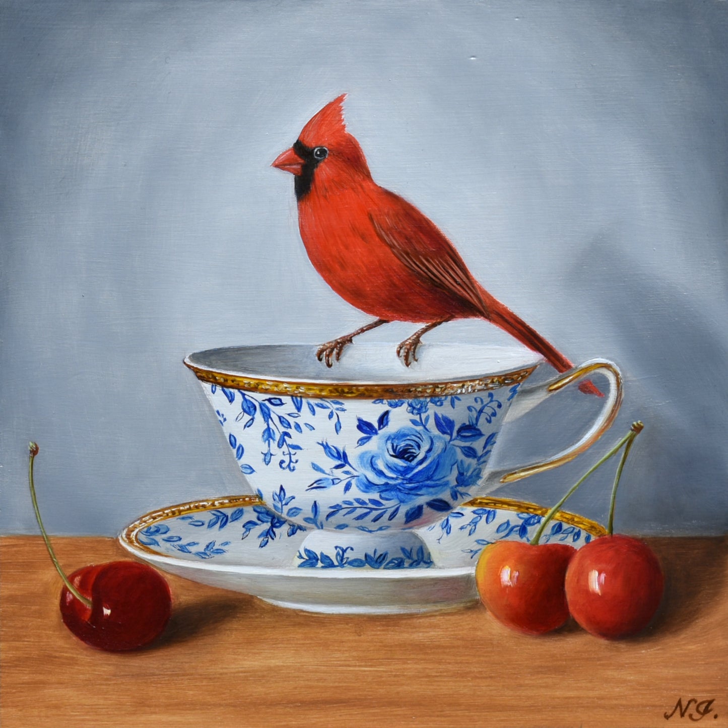 Natasha Junmanee - Northern cardinal and cherries