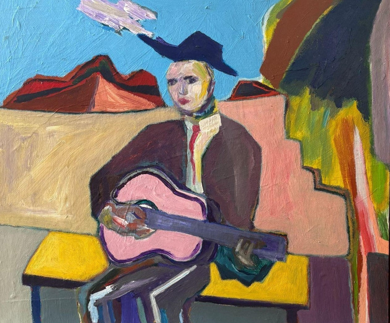 Nicholas Osmond - The Pink Guitar and Man in hat
