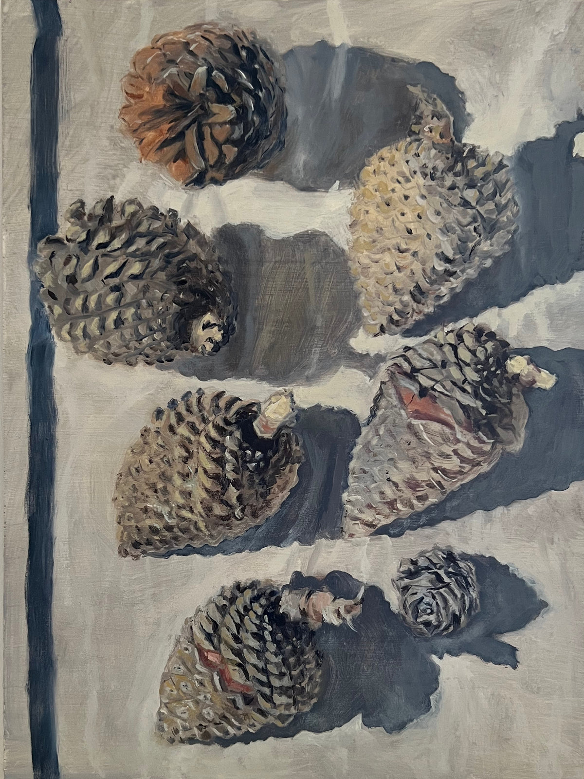 Simone Hale - Gathered Pinecones on a Navy Striped Tea Towel