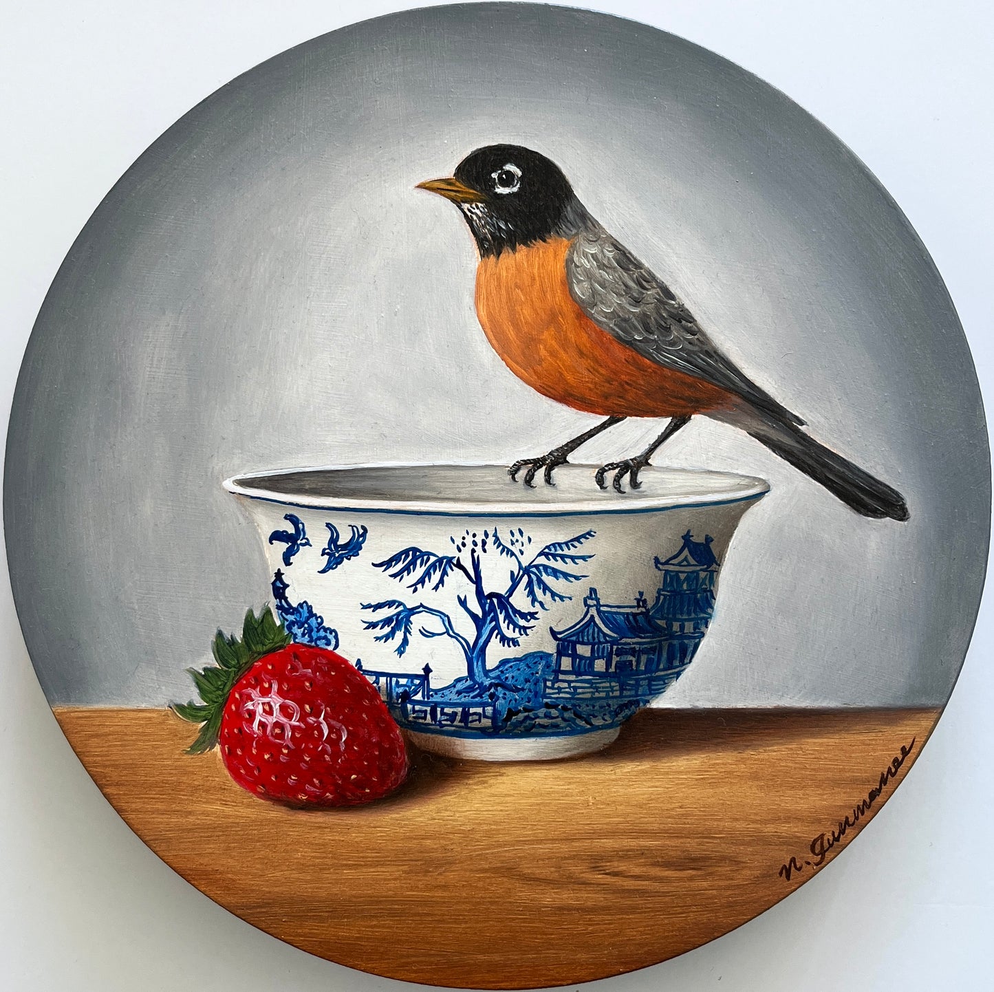 Natasha Junmanee - American Robin and strawberry